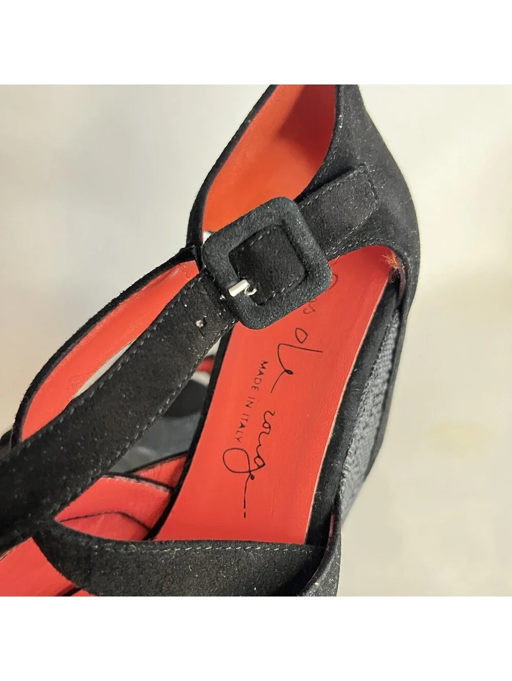 Pas De Rouge Italy Black Suede Platform Wedge Sandal Sz 37 US 6.5